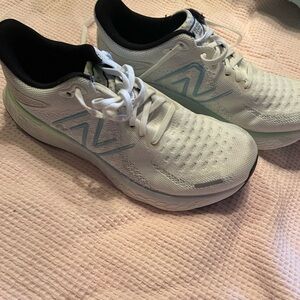 New Balance Women’s White Sneakers with Light Blue & Mint Accents